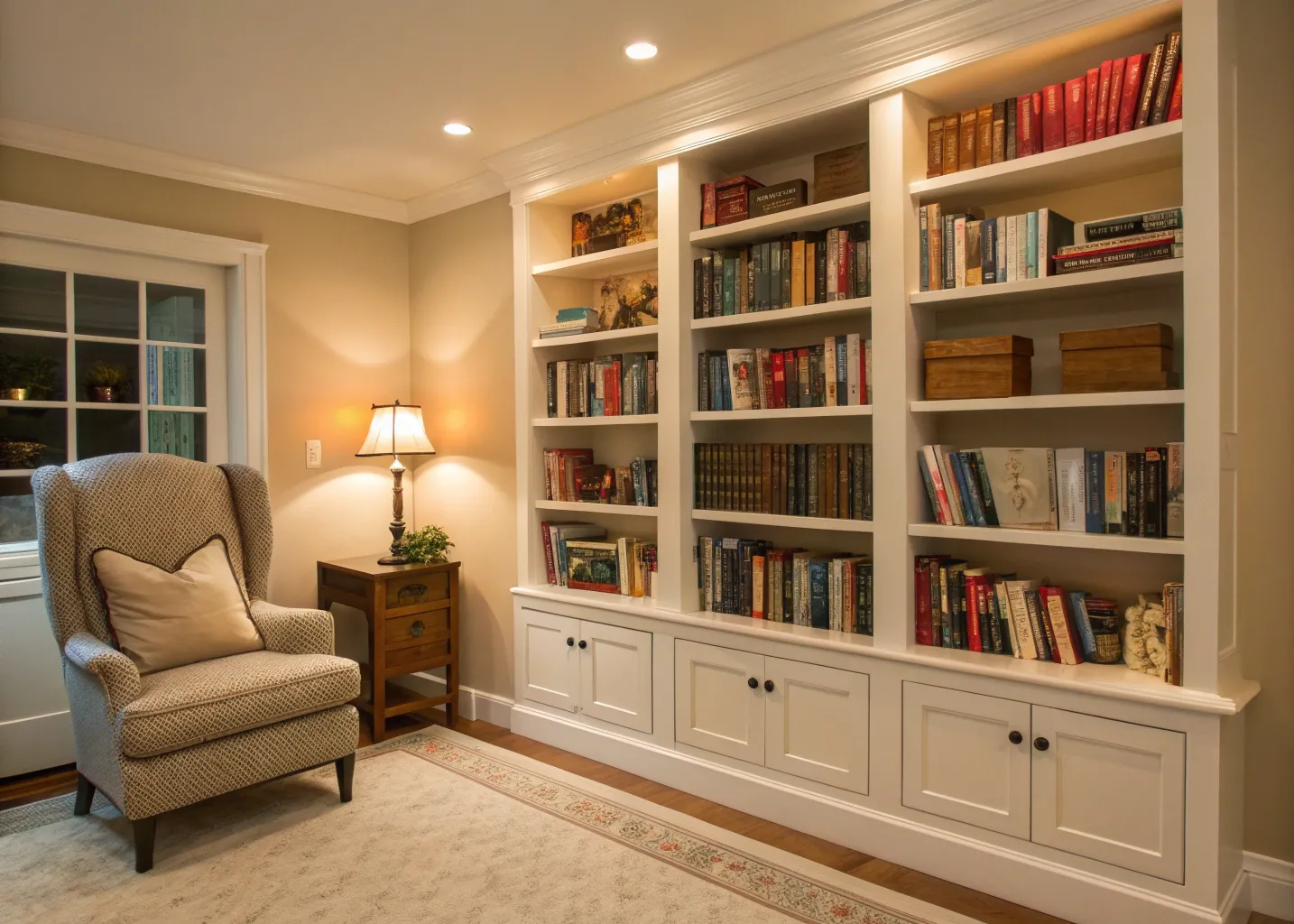 Custom bookshelf and reading nook